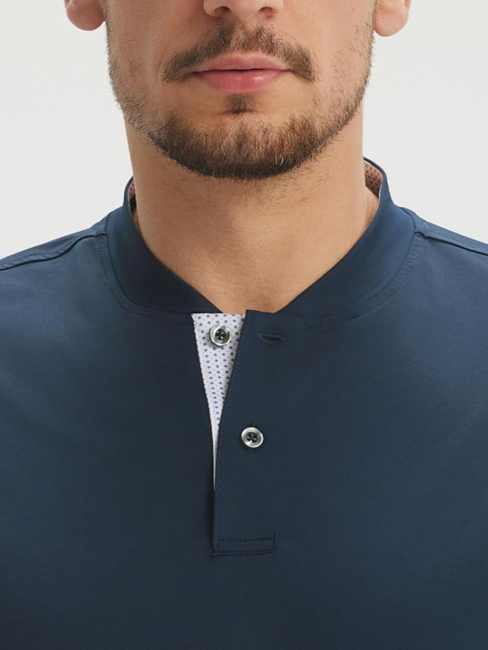 Mens Navy Collarless Golf Shirt Short Sleeve Dry Fit Moisture Wicking Henley Tee - Picture 5 of 6